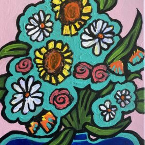 Electric Blue Vase with Daisies